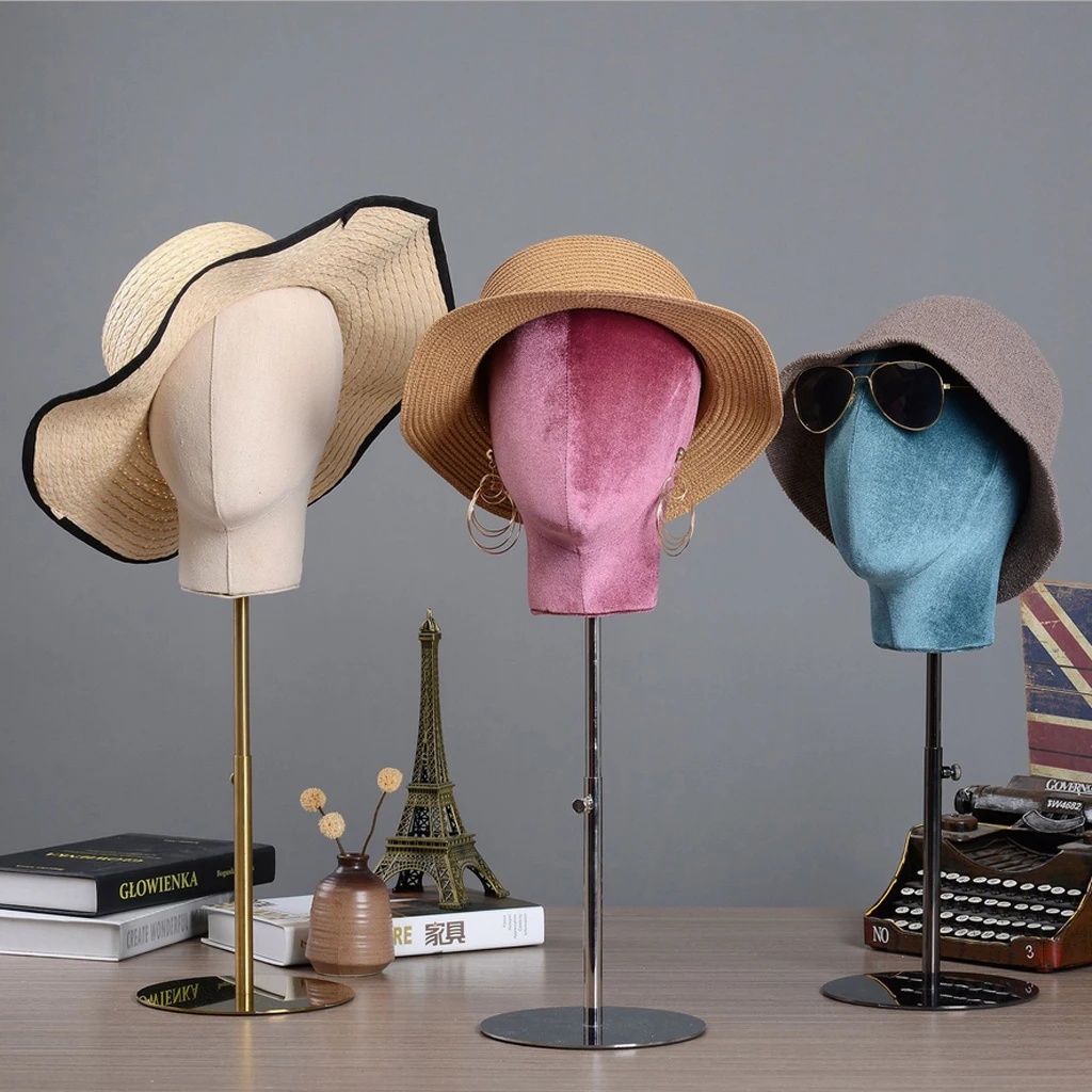 Velvet Head for Wigs Hats Glasses Dispaly Head Mannequin Head Base with mounting hole easy to fit with the most clamp