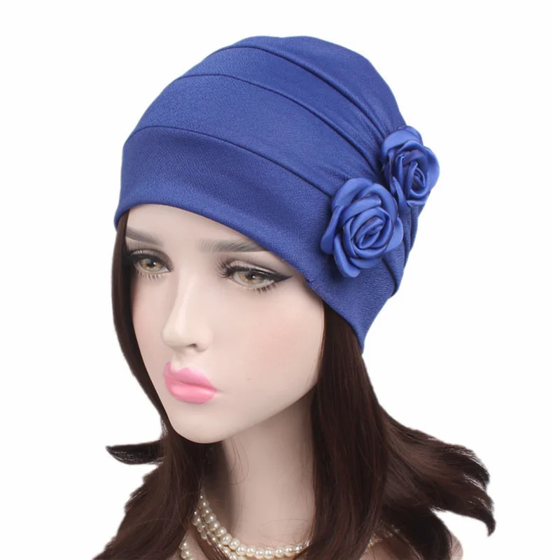 

New Headscarf Hat Women Muslim Cotton Solid Color Ruffle Flower Cancer Chemo Hat Beanie Scarf Turban Head Wrap Cap Female Caps