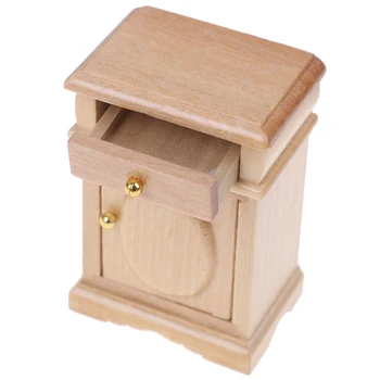 

1:12 Scale Dollhouse Miniature Furniture Bedroom Decoration Set Unpainted Wood Color Bedside Table Cabinet Bed Room Decor