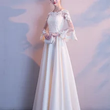 Платье подружки невесты, стиль, корейский стиль, осень, длинный рукав, цвет шампанского, длинное, лучший друг, свадебное, банкетное, вечернее платье W