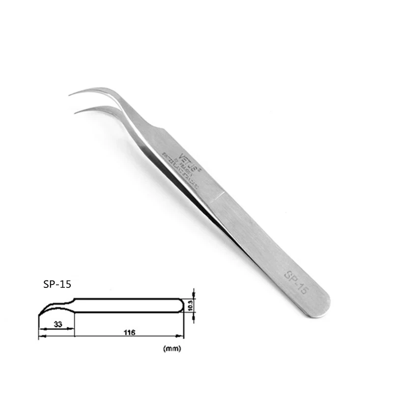 1pc VETUS SP Series Eyelash Tweezers Stainless Steel High Precision Accuracy Antistatic Tweezer With Security Labe Watch Tweezer 5