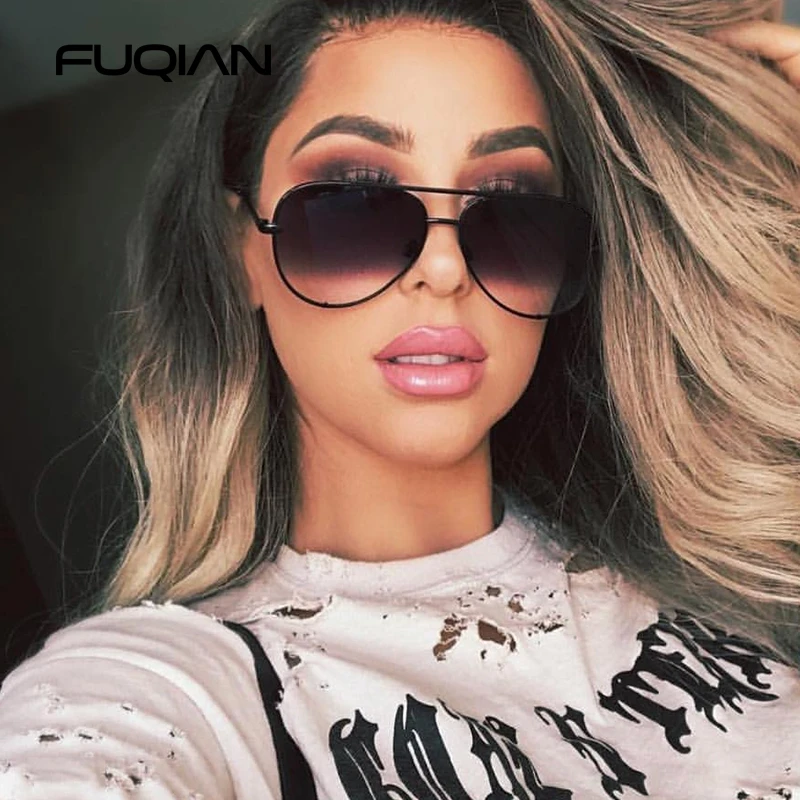 FUQIAN New Classic Metal Aviation Sunglasses Women Fashion Alloy Pilot Sun Glasses Men Gradient Lens Driving Shades Ladies UV400 reader sunglasses