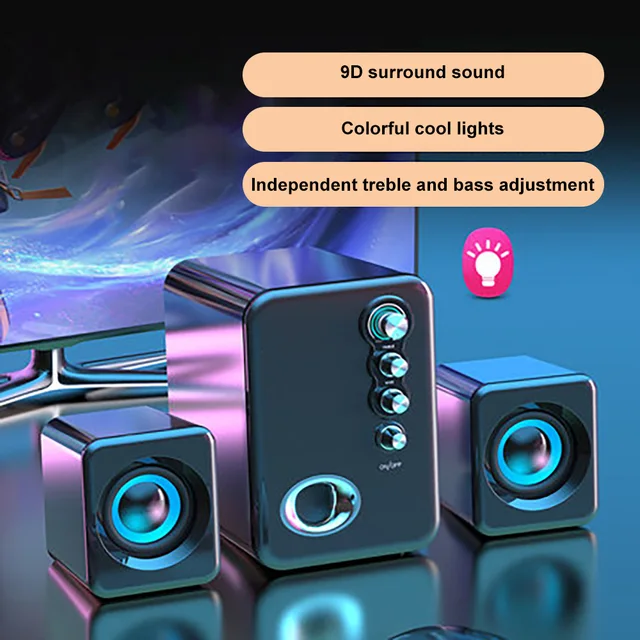 Computer Audio USB 2.1 Multimedia Bluetooth Overweight Subwoofer Desktop Home Speaker Wired Universal Audio Bright light Black