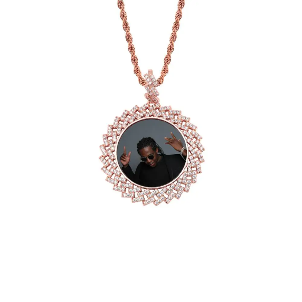 GUCY, новинка, на заказ, фото, круглые медальоны, ожерелье и подвеска с 4 мм теннисной цепью, кубический циркон, мужские ювелирные изделия в стиле хип-хоп - Окраска металла: Rose Gold