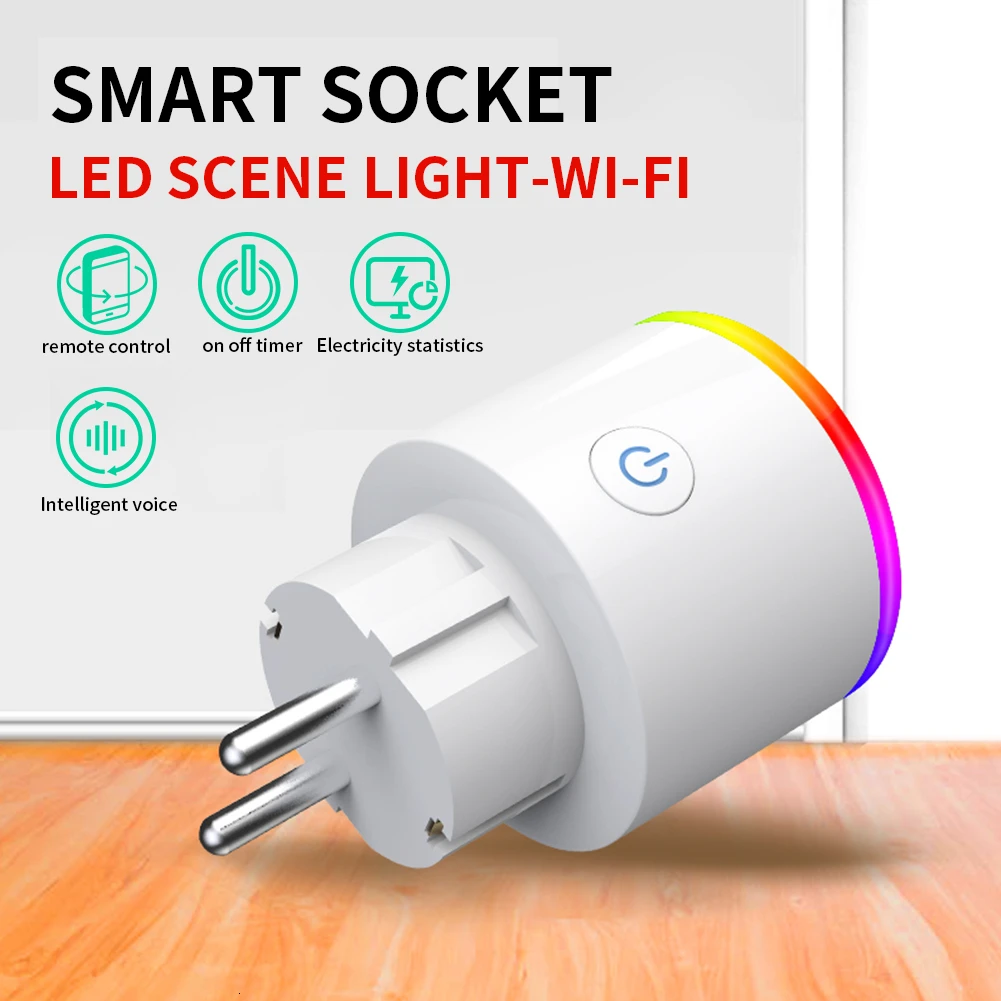 

Wifi Smart Plug Socket App With RGB LED Light Monitor Wireless EU US AU UK Outlet For Alexa Echo Google Home IFTTT Voice Control