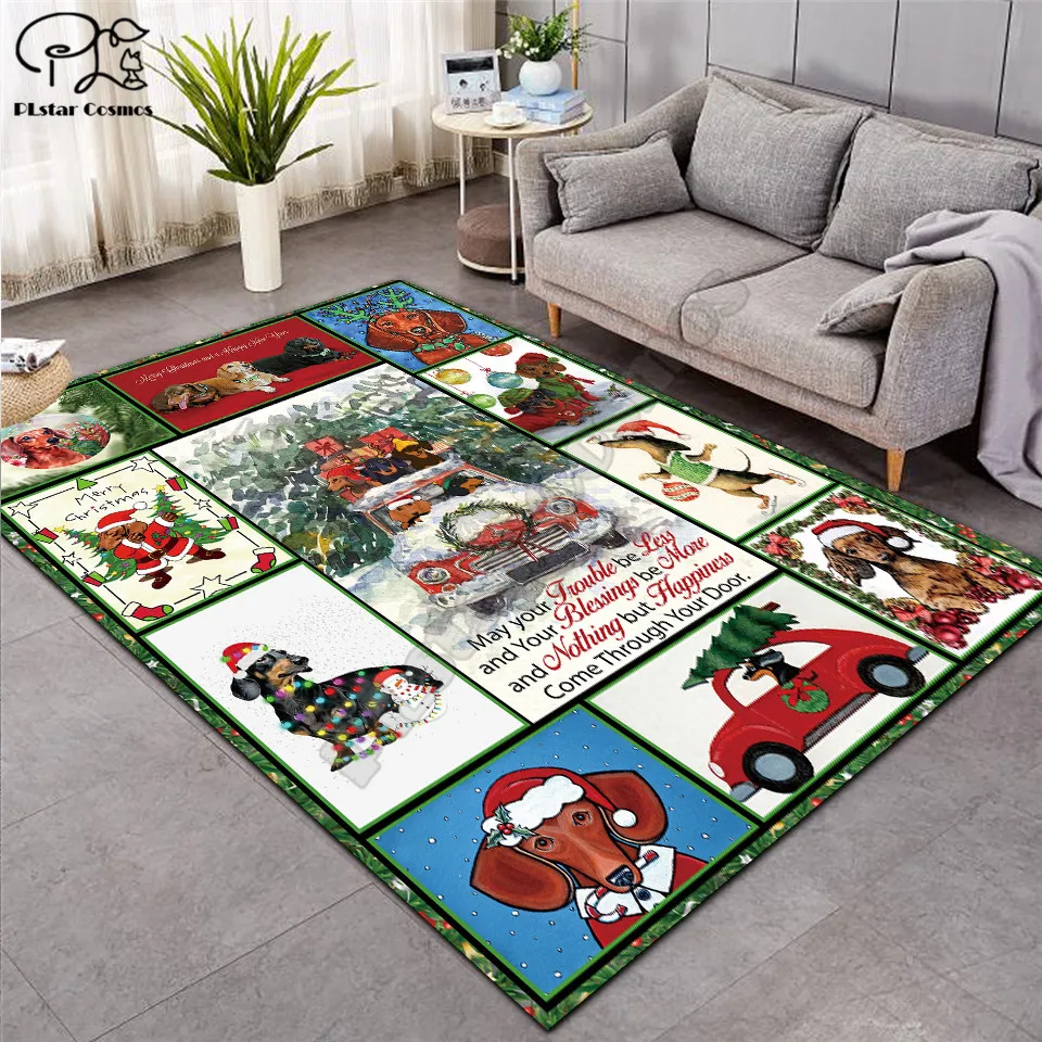 

Marry Christmas Dachshund Pattern Fashion Soft Flannel 3D Printed Rugs Mat Rugs Anti-slip Large Rug Carpet Home Decoration 02