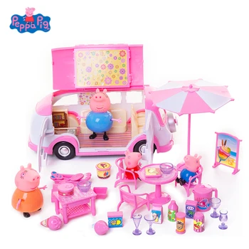 

Original Peppa Pig Dining Car Toy Party Picnic Set Action Figure Doll Family Dad Mom George Model Child Birthday Xmas Gift