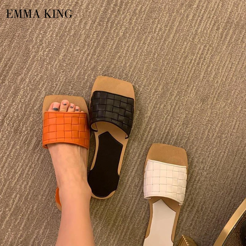 

New European and American Style Personality Square Head Open Toe Sexy Flat Sandals and Slippers Women Shoes in Summer of 2020