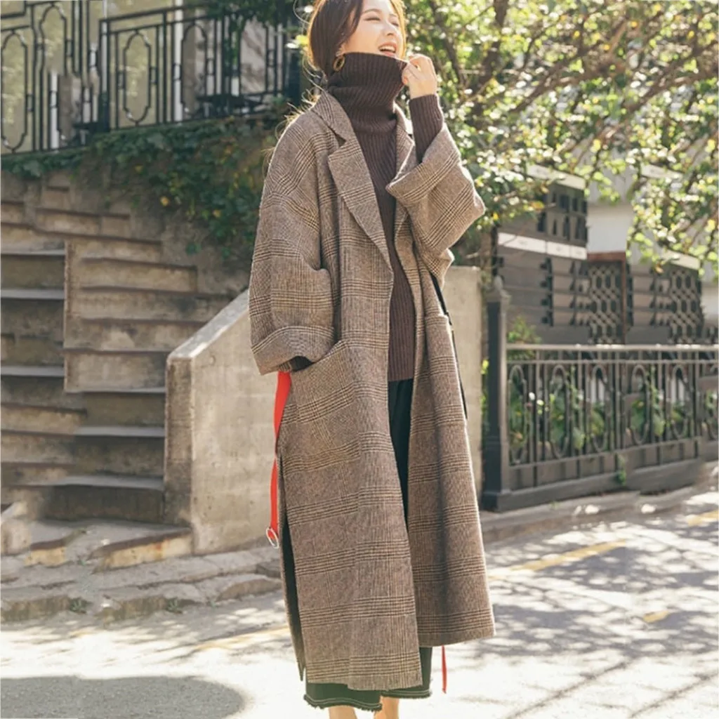 CHAMSGEND зимнее теплое шерстяное пальто женское корейское длинное шерстяное пальто оверсайз женское повседневное пальто с карманами ветровка верхняя одежда# 4z