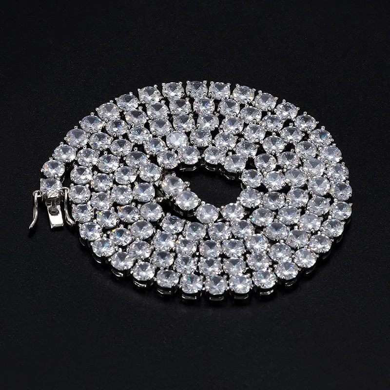 Bling 1 Row 4mm 5mm 6mmTennis Chain Zircon Necklace Hip Hop Jewelry Gold Color Copper Material Men Rock Link 18inch 20inch