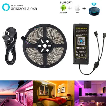 

Smart WIFI LED Strip Light 1 reel 5050SMD DC12V RGB 30LEDs/m IP65/20 Waterproof Phone APP controlled by Amazon Alexa Tuya Google