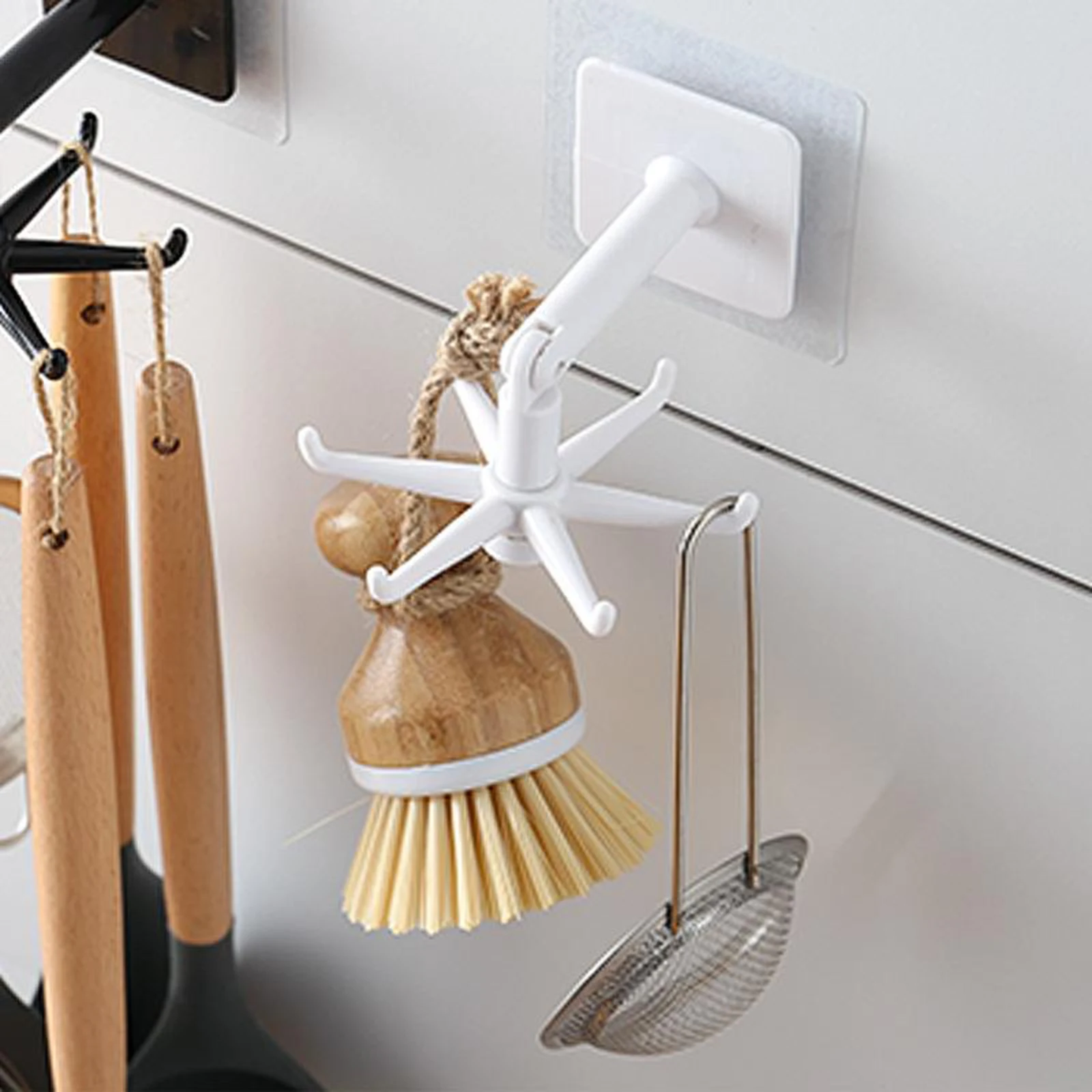 1pc Kitchen Utensil Hanging Rack Organiser Wall Mounted ABS Plastic Hook Hanger