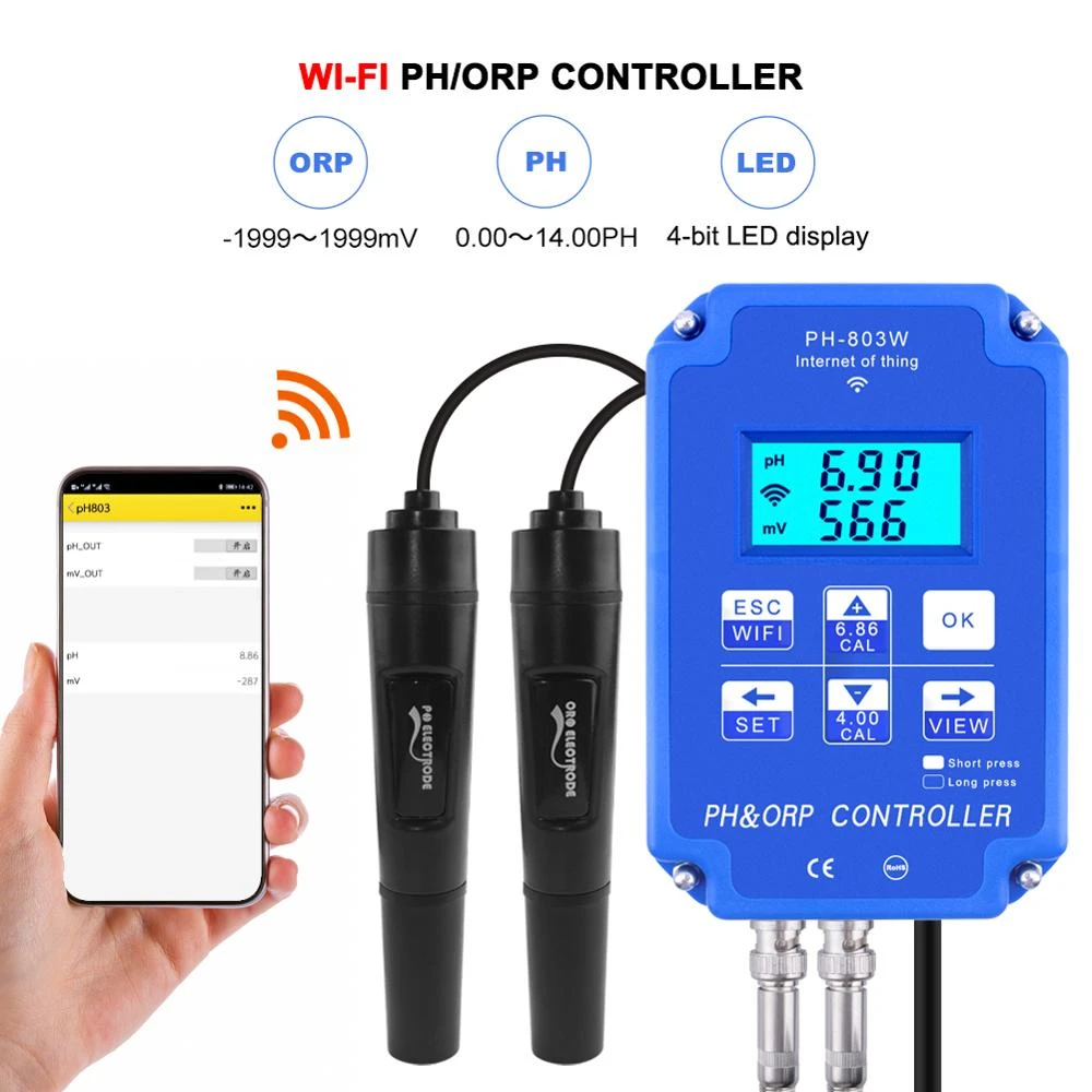 Ph803w Wifi Monitoring Digital Ph&orp Controller Bnc Probe Water