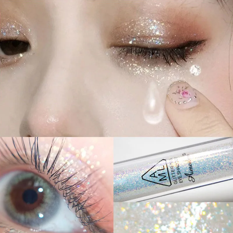 1pcs Pearlescent Shiny Eyeshadow Waterproof Long Lasting Diamond Glitter Liquid Eye Shadow Makeup Highlighter Pigment Cosmetics