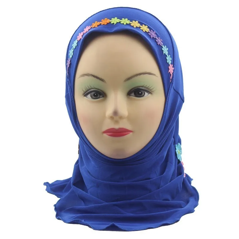 Muslim Hijab Headscarf Islamic Arab Scarf Shawls with Beautiful Flowers for Girls Kids age 2-6