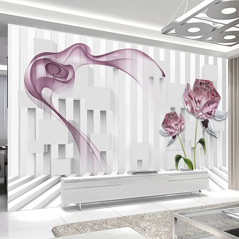 

Drop Shipping Custom Wateproof Mural Wallpaper 3D Crystal Roses Flowers Smoke Abstract Art Wall Painting Living Room TV Stickers