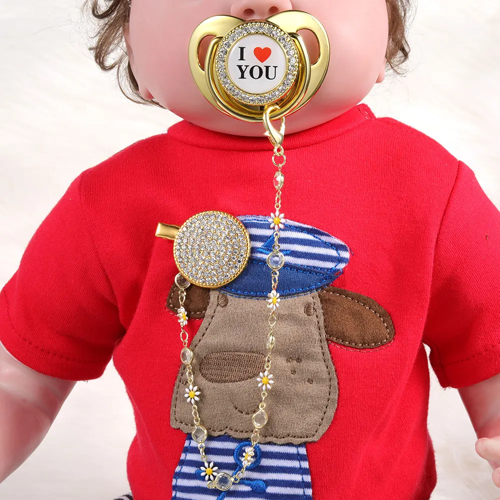Luxury Pacifier Beads Bling Hot Selling Baby Gold Pacifier Holder For Shower Gift  Appease Play Mouth Spot Su Chupetes De Lujo 2
