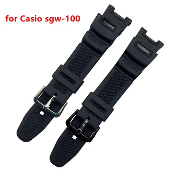 

Black Silicone Strap for Casio SGW-100 SGW100 Watchband Men Women Rubber Sport Waterproof Replacement Wrist Band Bracelet Belt