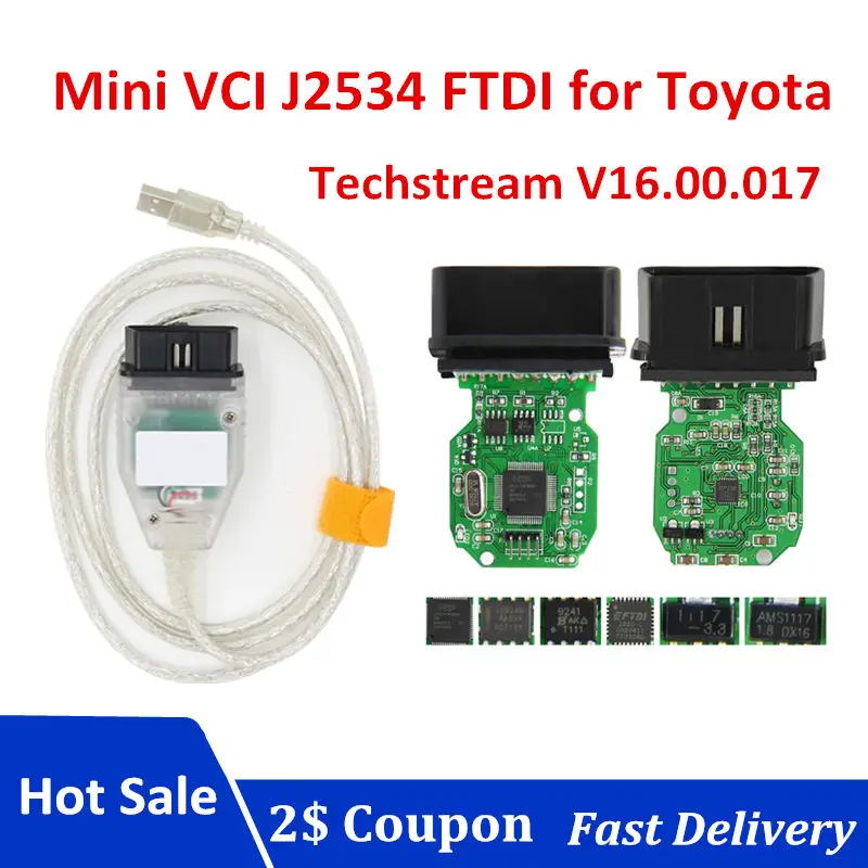 

MINI VCI J2534 For Toyota TIS Techstream USB Cable V16.00.017 minivci FTDI For J2534 Auto Scanner OBD OBD2 Car Diagnostics cable