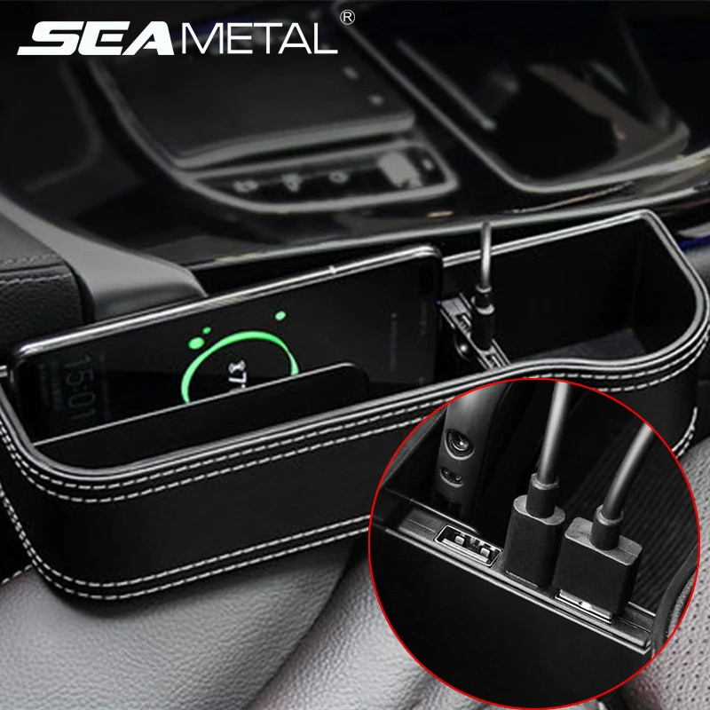 Car Seat Gap Storage Box Interior Auto Dual USB Charger Wireless Charging Side Organizer Automobiles Goods Accessories | Автомобили и
