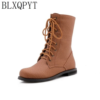 

BLXQPYT Super Big &small Size 29-52 Autumn Winter warm Ankle Boots Women 2019 low Heel Lace up casual snow boots Shoes woman 203