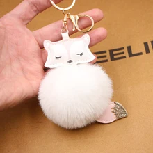 Product Fox Pu Leather Plush Bag Keychain Fox Head Doll Toy Fur Ball School Bag Accessories Fluffy Soft Faux Rabbit Fur Keychain