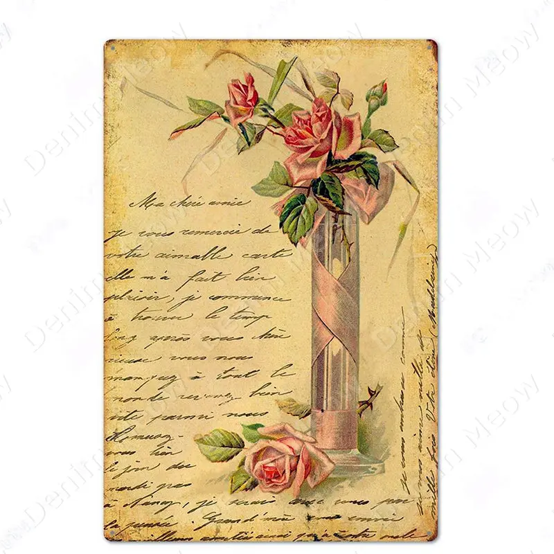 Poster vintage in metallo con fiori, 30 x 20 cm, decorazione artistica per bar, giardino, patio, portico, decorazione artistica per la casa (YQ-034