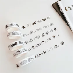Autocollant de scellage Kawaii dessin animé Ins coréen ours mignon, bande décorative, noir et blanc, courts traits, masquage, bande Washi, papeterie de 5m 