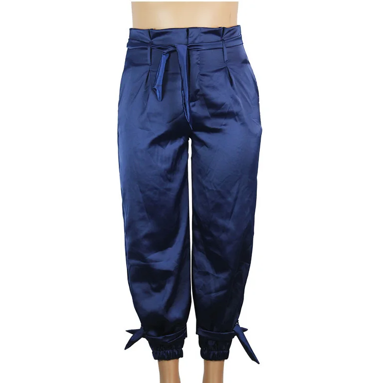 Pants Women High Waist Big Size Tether Trousers Loose Plain Blue Autumn Fall New Fashion High Street Bottom Pants Plus Size Hot