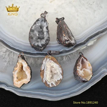 

5pcs Druzy Geode Pendants,Natural Drusy Agates Stones Slab Charms Plated Antique Brass Bails Druzy Pendant for Necklace Bulk