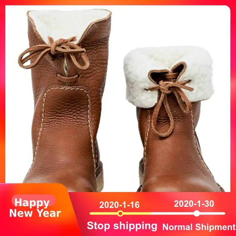 

Loecktty Hot Sale snow Boots Women Ladies Fashion flat Round Toe Woman leather Shoes 2019 Winter Large Size 35-43 platform boots