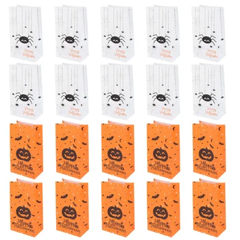 

50pcs Halloween Kraft Paper Bag Square Bottom Candy Bag Storage Pouch for Family