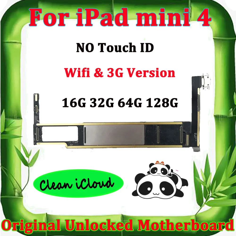Оригинальная материнская плата для iPad Mini 4, WLAN+ cellular, версия NO Touch ID, iCloud, разблокировка, логическая плата, 16 ГБ, 32 ГБ, 64 ГБ, 128 ГБ, A1538, A1550