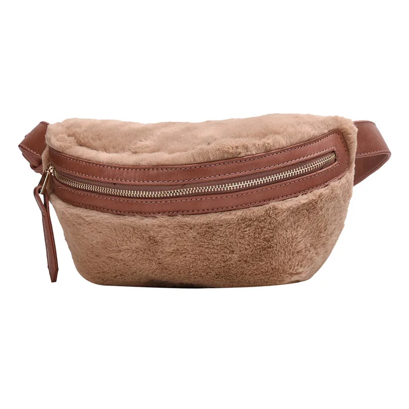 Khaki Wool Plush Waist Bags Women Money Belt Bags Luxury Design Ladies Chain Waist Packs Purse Female Shoulder Fanny Bags#40 - Цвет: Khaki