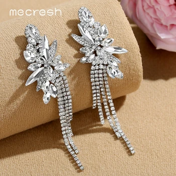 Mecresh Sparkling Fireworks Women Wedding Tassel Earrings Jewelry Gold Color Crystal Bridal Fringe Drop Earrings MEH1624