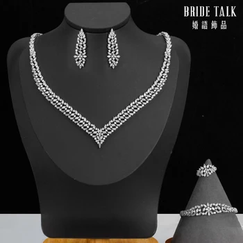 

BrideTalk Necklace Earring Bracelet Rings 4PCS Jewelry Set For Women Wedding Zircon Dubai Bridal jewelry Sets 2020