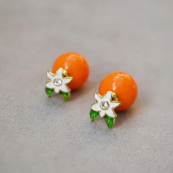 

CMajor Fashion Brass Jewelry Delicate White Enamel Flowers Orange Removable Romantic Temperament Stud Earrings for Women