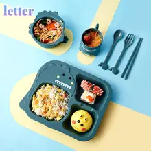 

Baby Dinosaur Tableware Set 6Pcs Kids Dinner Bamboo Training Bowl Cup Spoon Plate Fork Drop-Resistant Feeding Dishes Gadget