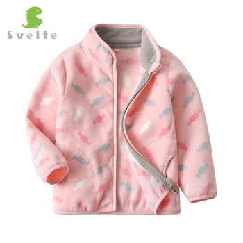 

SVELTE for 2-9 Yrs Cute Kid and Toddler Girl Pink Fleece Jacket for Spring Fall Winter Clothes with Print Pattern