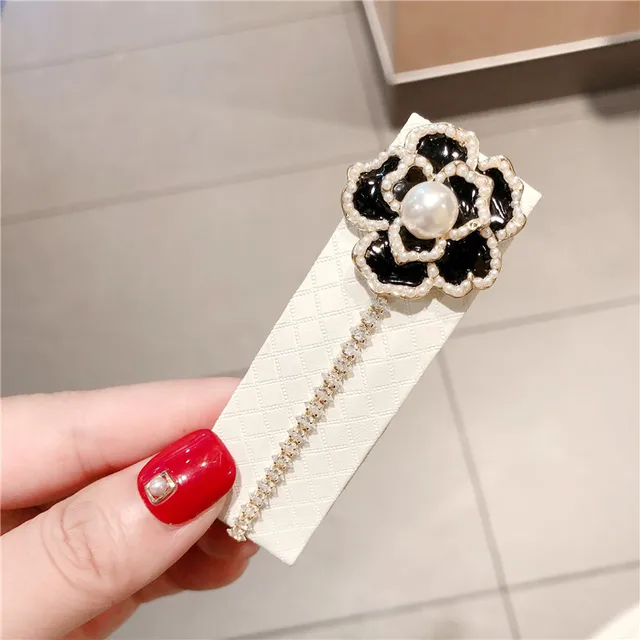 Adult Women Camellia Pearl Barrettes Hairpins Hair Clips Fashion Korean Lady Girl Head Wear Accessories-AS-W20 Dark Brown