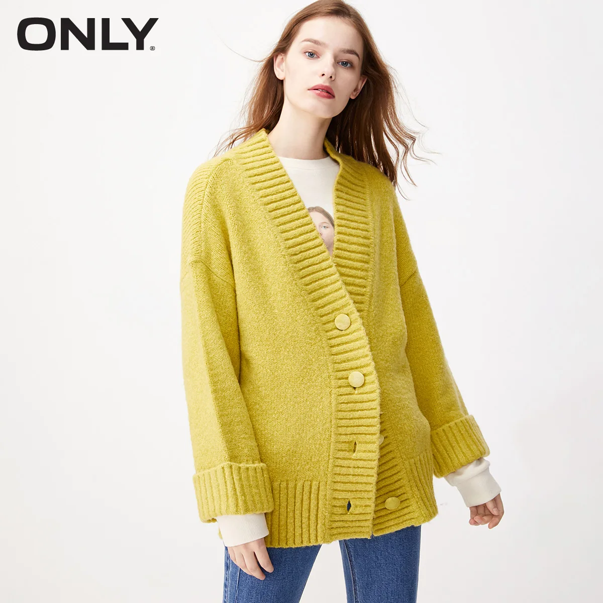 Только женский свободный вязаный кардиган | 11933B506 - Цвет: GOLDEN GREEN