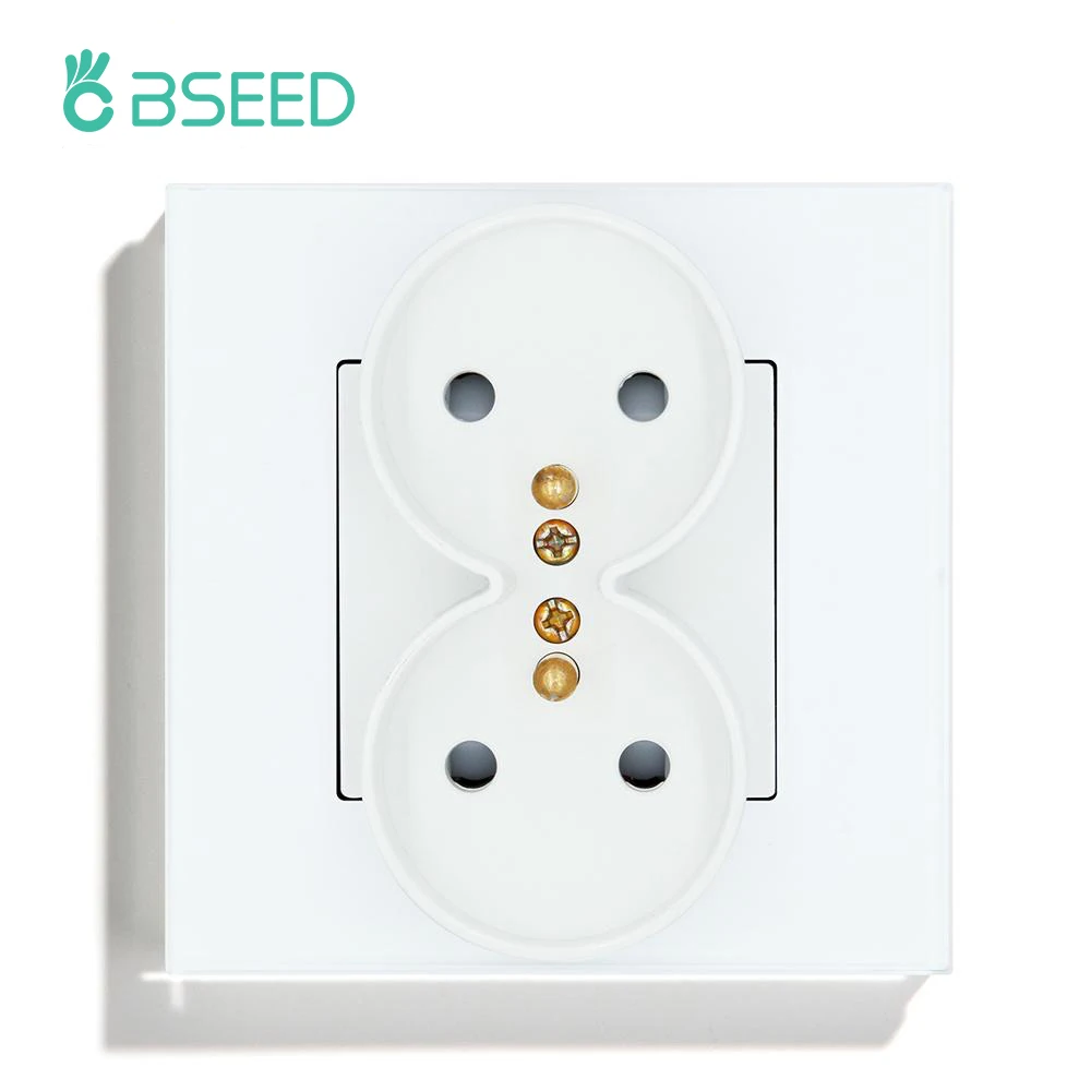 BSEED двойная французская розетка питания белая черная панель из закаленного