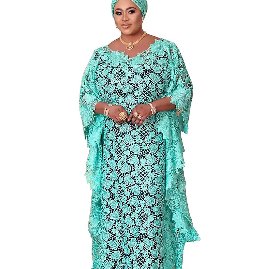 Green Lace African Dresses for Women 2021 Party Long Maxi Dress Summer Clothes Dashiki Boubou Robe Africaine Femme Hijab Abaya african outfits for women Africa Clothing