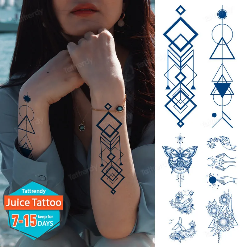 Arm Sleeve Body Paint Lasting Safe Waterproof Temporary Henna Tattoo Juice Ink Natural Organic Flower Space Geometric triangle | Красота и