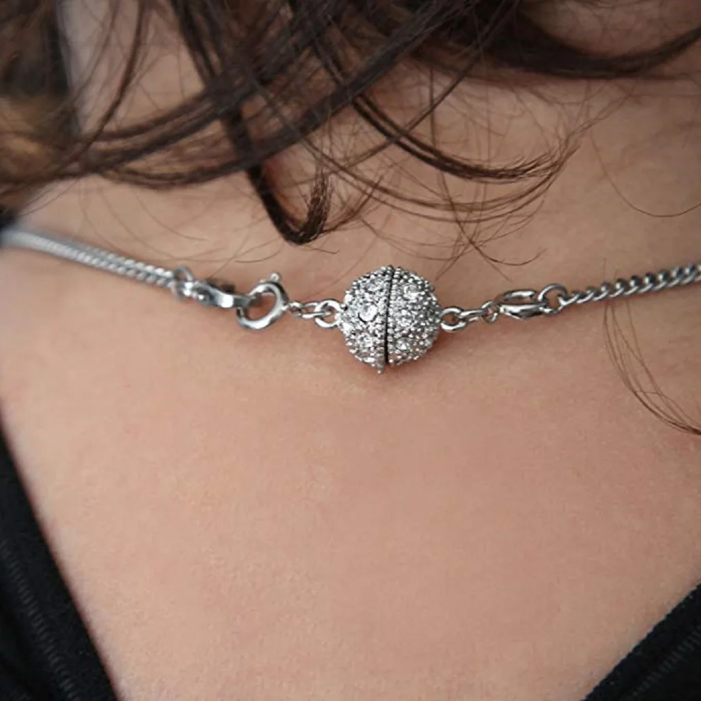 2 Sets Rhinestone Ball Shape Magnetic Clasp Converters Lobster Closure Necklace Bracelet Jewelry Making Findings