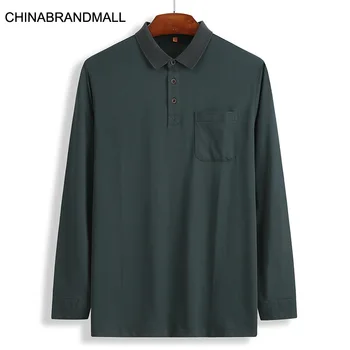 

Autumn Men Plus Fat Plus Size Length Sleeve T Shirt Male Fat Man Solid Color Joker Lapel Long Sleeve Top Qiuyi