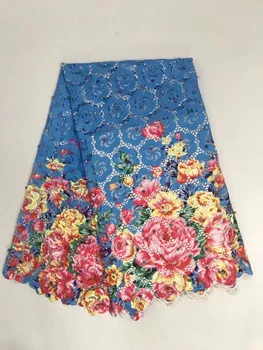

Blue African Cord Lace Fabrics High Quality For Women Dress 2019 Latest Guipure Lace Fabric With Beads R19232 Nigerian