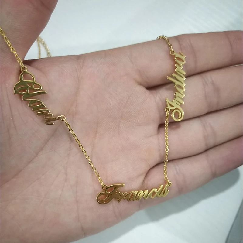 Custom Three Name Necklace Personalized Stainless Steel Gold Color Family Members Nameplate Pendant Choker For Women Jewelry Heart Choker Birthday Giftcustom Jewelry Aliexpress