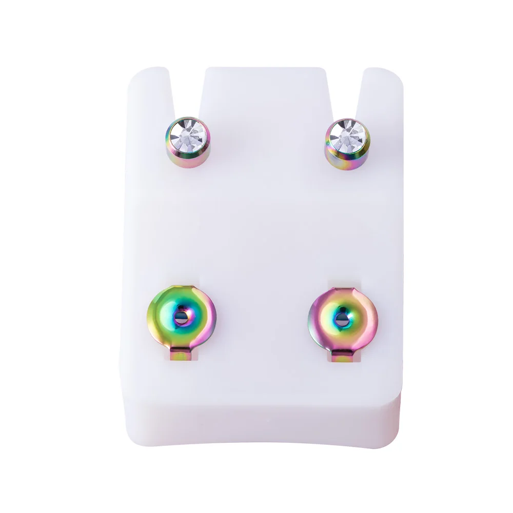 Black Rainbow Steel Birthstone CZ Ear Studs - Tragus Cartilage Piercing Jewelry (Set of 2)