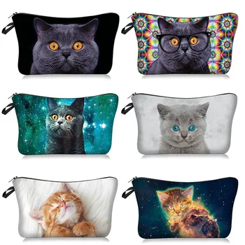 

2020 New 3D Kittens Printed Female Storage Makeup Bags Women Girls Clutch Bags Cute Cartoon Cat Travel Container Cosmetic Case